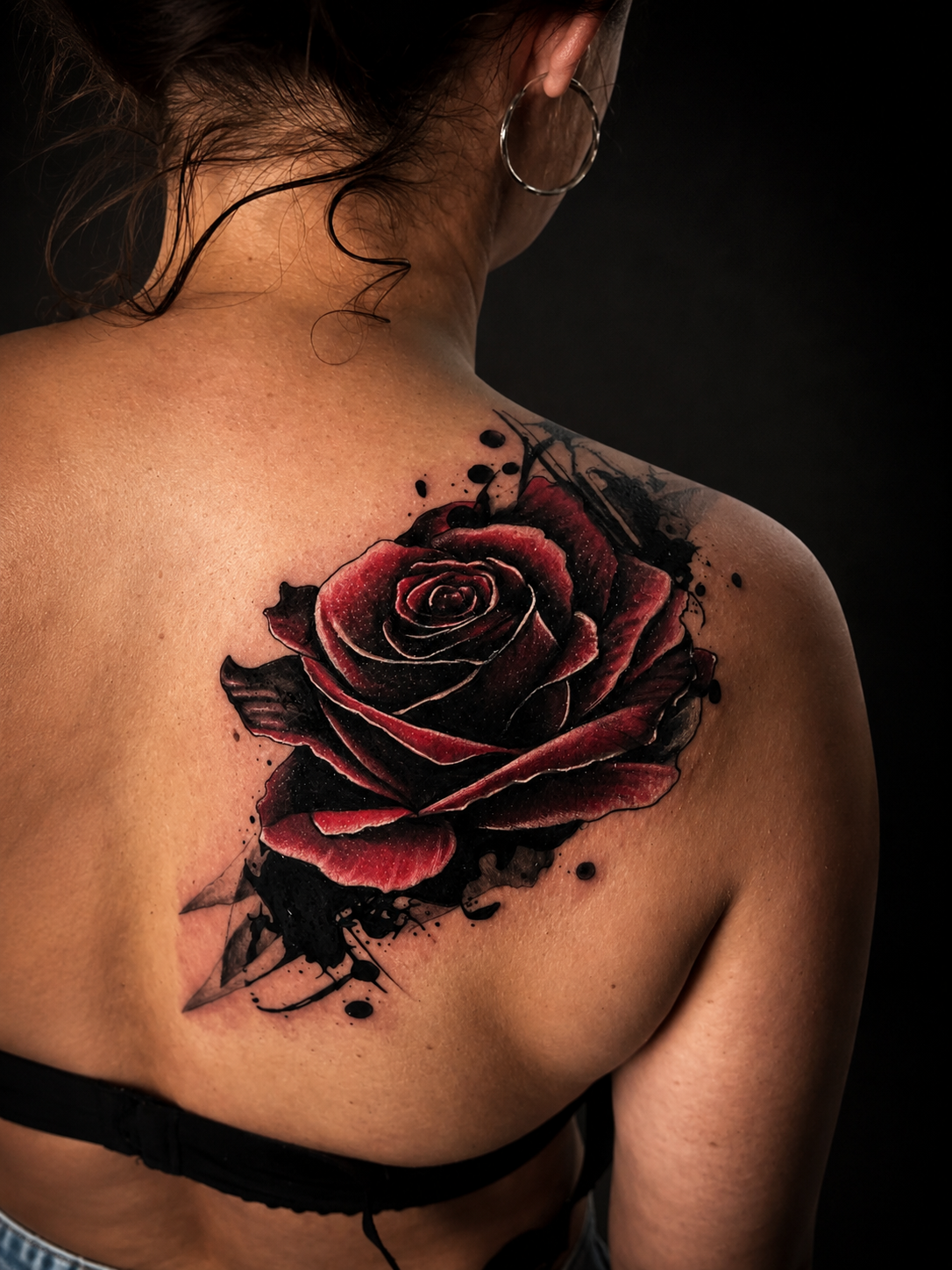 Tatuaje de rosa roja en la espalda